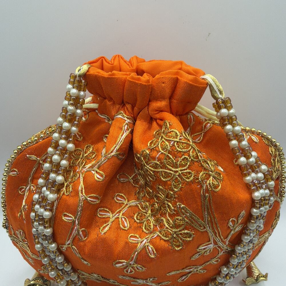 2 Indian PursesI Batwa I Potli Bag I Orange & Red I Made in India Weddings - Picture 4 of 16